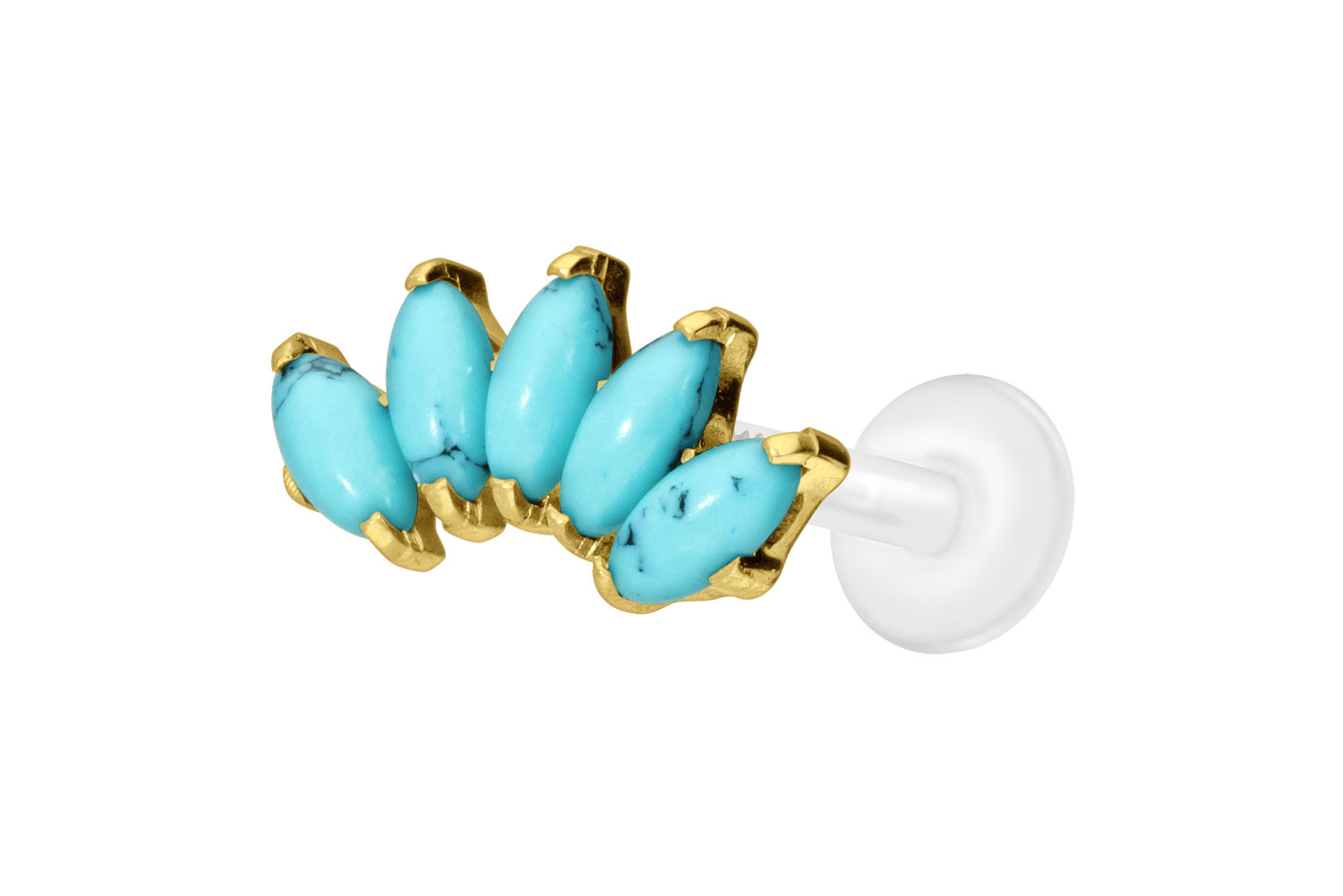 PTFE Labret Piercing mit Innengewinde + Titan-Aufsatz BOGEN + SYNTHETISCHE TÜRKISE